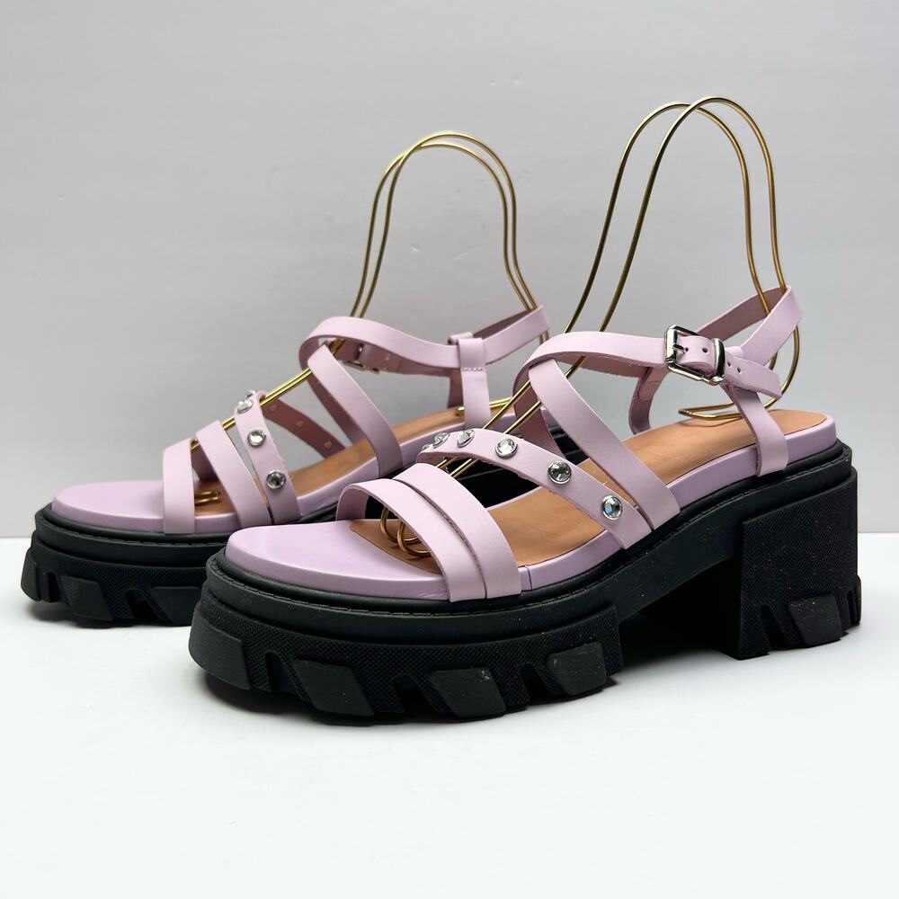 GANNI Crystal Embellished Strappy Block Heel Sandals EU 41 US 11 Pink Platform - Picture 5 of 11
